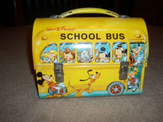 1960s WALT DISNEY SCHOOL BUS METAL TIN ALADDIN LUNCHBOX   NO THERMOS