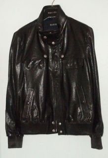 GUCCI Mens Leather Jacket Dark Brown Size 44 New with Tags 