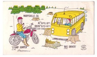 QSL CB Radio Card California CA Marysville School Bus Motorcycle Dirt 