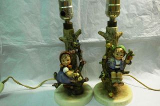 PAIR OF APPLE TREE GIRL & BOY LAMPS BY HUMMEL   TMK 3