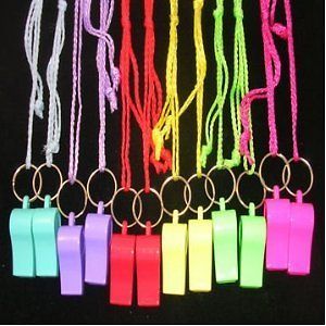 NEON COLOURED WHISTLES * GLOW IN THE DARK * CHOOSE YOUR COLOUR WHISTLE 