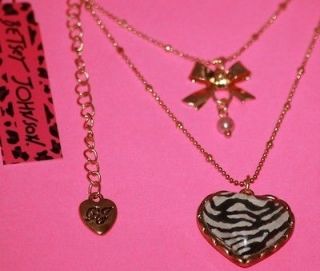 Betsey Johnson Zebra Heart Multi Chain Necklace