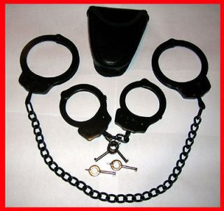 BLACK COMBO Set Handcuffs Hand & Leg Cuffs FREE CASE!! Double Locking 