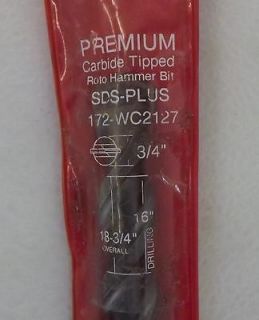 Premium Carbide Tipped Roto Hammer Bit 3/4 x 16 SDS Plus NEW