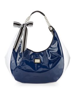 Striped and Patent Tote Bag, Blue   