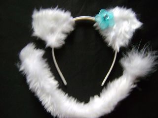Hello Kitty Cat Ears & Tail Headband White/Blue Flower