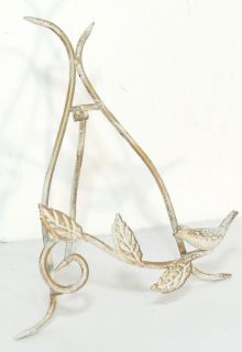 Rustic White Metal Plate Stand Easel with Bird & Leaves 23cm high Suit 