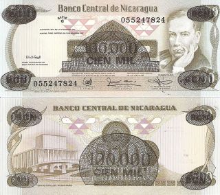 NICARAGUA 100000 Cordobas Banknote World Money aUN Currency BILL 