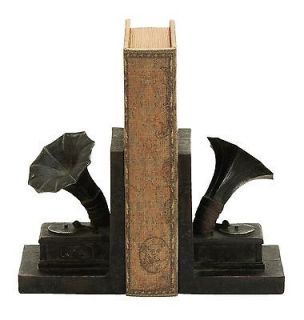 NEW   Old Look Gramophone Themed Book End Set