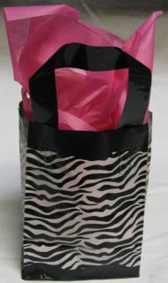 Zebra Print Gift Bags With Hot Pink Tissue Paper Lot of 4 Free 
