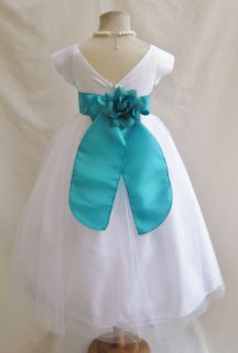 NEW VB WHITE/JADE TEAL MERMAID BRIDESMAID PAGEANT PARTY GOWN FLOWER 