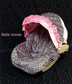 Infant Car Seat Cover Minky Leopard gray pink to fit Graco Snug Ride