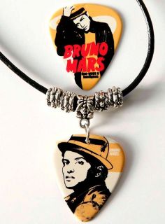 Bruno Mars Black Leather Guitar Pick Necklace + Pick