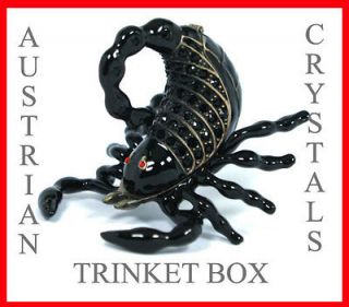 Exquisite Black Scorpion Hinged Jewelry Trinket Box w/ Austrian 
