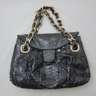 New Zagliani Gunmetal Python Large Puffy Handbag Bag $3000 K 41044