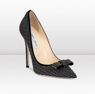 Jimmy Choo  Maya  Black Suede Studded Pointy Toe Pumps With Bow 