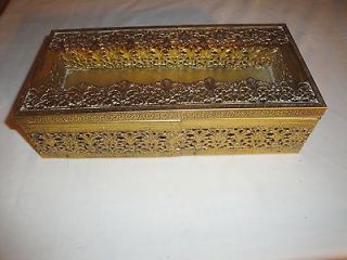 Vintage 1950s Vanity Gold Metal Ormolu Kleenex Tissue Holder Box Open 