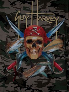NEW Mens IGFA GUY HARVEY Camo Pirate Skull Swords Shark fish Shirt~XL 