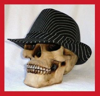 NEW BLACK PIN STRIPE CLASSIC FEDORA TRILBY GANGSTER COSTUME HAT 