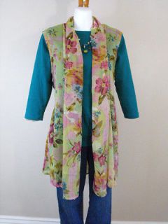 NWT Coldwater Creek Floral Sheer Vest Light Scarf Open Front Tunic 