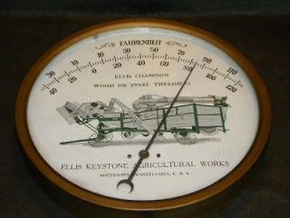 Antique Ellis Keystone Champion Farm Thresher Advertising Thermometer