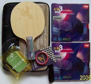 Ti+Carbon + 2xHurricane3 Custom Made Table Tennis Bat with Case, New