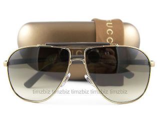 New Gucci Sunglasses GG 2215/s Gold Brown Leather Aviator LL5DB 