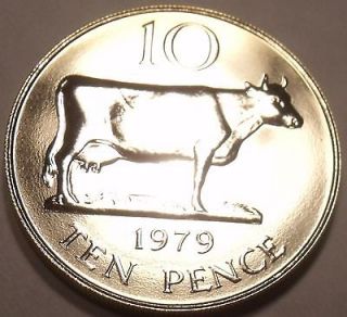 LARGE GUERNSEY 1979 PROOF TEN PENCE~GUERNSEY COW~~LOW 