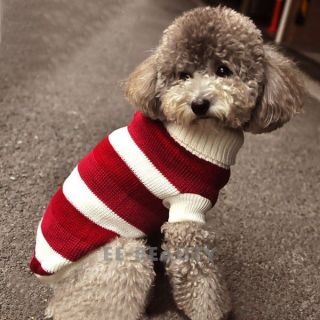 Cute! Red White Stripe Pet Dog Clothes Apparel Warm Coat Sweater Puppy 