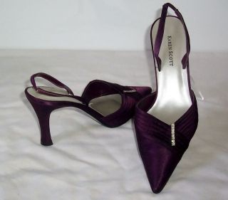 Karen Scott Shoes Slingbacks Grape Heels Formal Rhinestones Leather Sz 