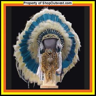 Native American Navajo 36 War Bonnet Headdress MEADOW Blue, & White 