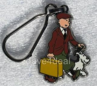TINTIN ENAMEL KEYCHAIN #628   Tintin & Snowy with Suitcase   1980 