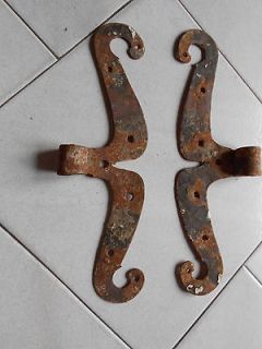 pair of ANTIQUE FRENCH Shabby curled mustache Door hinges