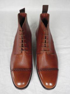Crockett Jones SHANNON Tan Grained Leather Cap Toe Ankle Boots UK 7.5 