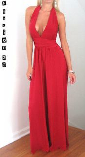 SEXY RED 70S DISCO WIDE LEG HALTER PLUNGE GAUCHO PALAZZO BELL MAXI 