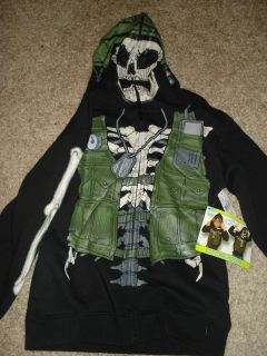 Black Army Skeleton Skater Hoodie Halloween X mas gift Costume Jacket 