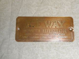 vintage brass Ice Way Approved Refrigerator plate ornament plaque
