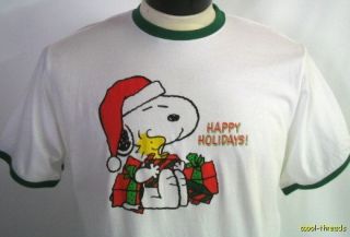 NEW NWT Mens Size XXL Snoopy Woodstock Peanuts Ringer Happy Holidays T 