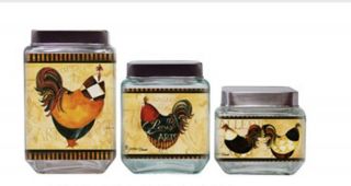 Grant Howard French Rooster Square Canister Set of 3