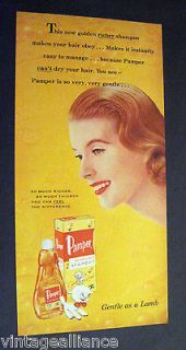 Vintage image of Pamper Golden Liquid Shampoo w/ cartoon lamb 1956 