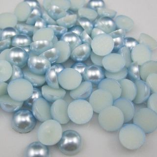 Jewelry 400pcs Blue Half Pearl Beads Flat Back 8mm Scrapbook for Craft 