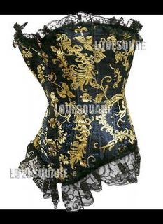 Lovely Lingerie Blue Gold Brocaded Lace Corset Top XL