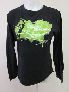 SHANGHAI TANG Black Green Graphic Printed Long Sleeve Cotton Shirt Sz 