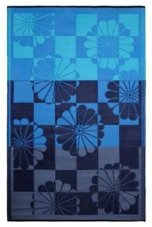 INDOOR OUTDOOR PATIO RUG MAT TAHITI BLUE FLORAL   RECYCLED, EARTH 