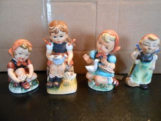 Lot of 4 Vtg Farm Girl Figurines Erich Stauffer Watering Can Open Lace 