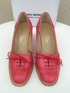 Junya Watanabe raspberry pink leather brogue lace up court shoe