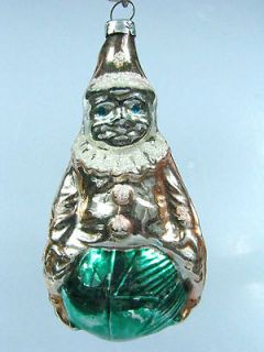 Vintage BOY Clown on BALL Mica Mercury Glass Christmas Ornament 