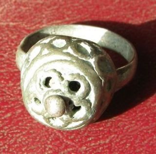 AUTHENTIC ANCIENT SILVER ISLAMIC CRUSADER RING 5 1/2 US 16mm 8668
