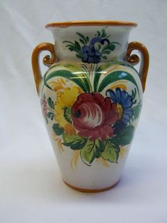 art pottery vase italy italian flowers colorful 2 handles marked