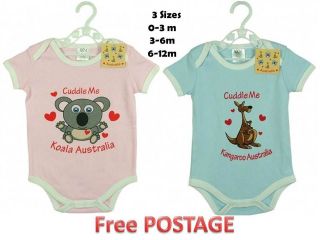 Baby Jump Suits 100% Cotton Short Kangaroo (Blue) & Koala (Pink) FREE 